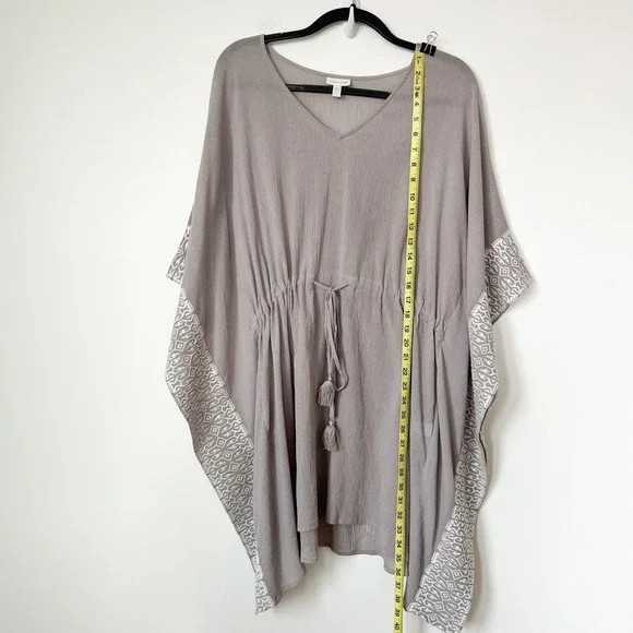 Garnet Hill Embroidered Kaftan Swim Cover Up Gray White Drawcord Tassel Large - Picture 6 of 9